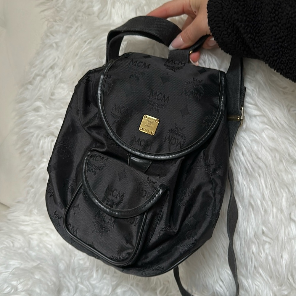 VINTAGE MINI MCM CANVAS HERITAGE BACKPACK BAG in black